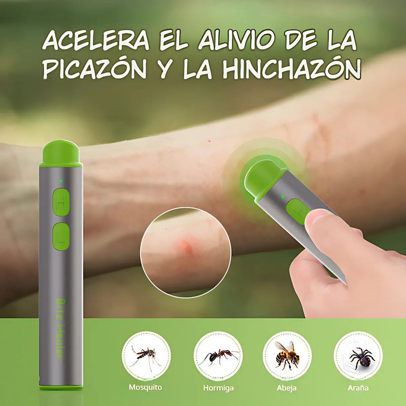 Aliviador de Picaduras de mosquitos e insectos. Recargable con Luz Azul y Calor. Sin Químicos, Seguro para Niños y Adultos.