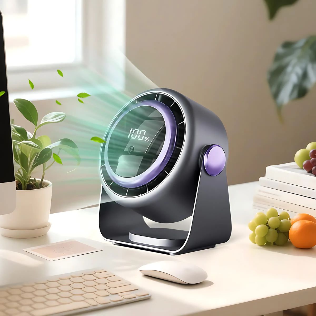 Abanico Ventilador Portátil Recargable USB C. Abanico inalambrico y silencioso. Color gris.