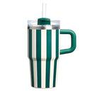 Botella De Agua Termo De 20 oz con carrizo. Vaso Térmico De Acero Inoxidable con popote. Color verde con rayas.