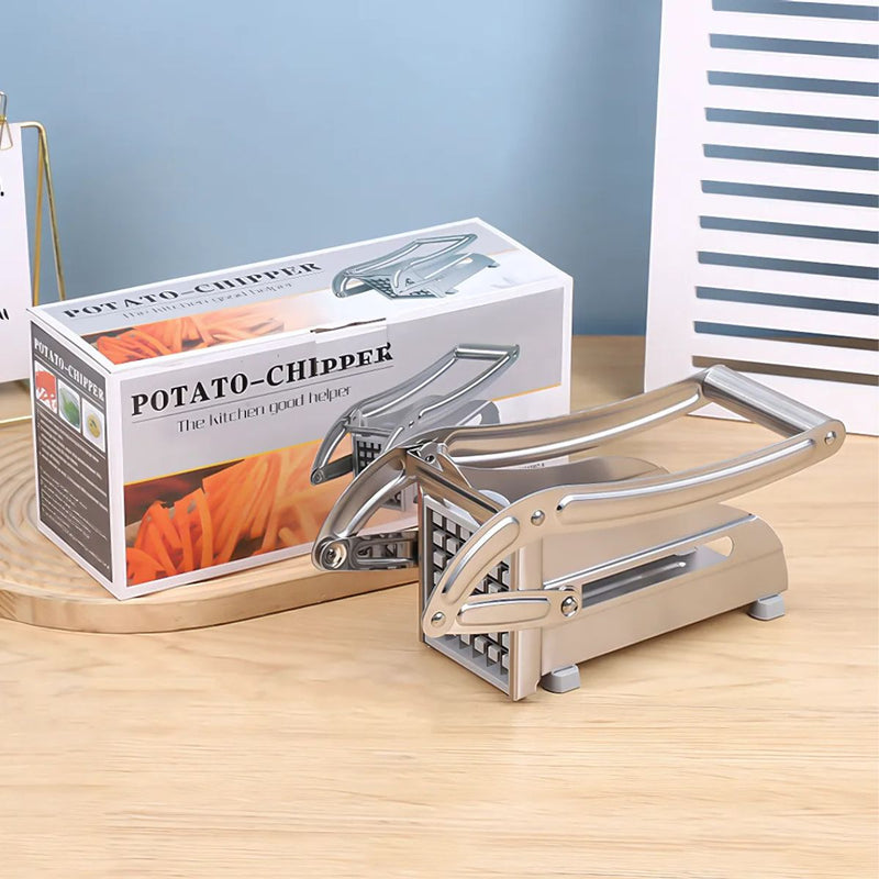 Cortador De Papas. Picadora Rebanadora De frutas y Vegetales Manual De Acero Inoxidable. Incluye 3 Cuchillas Intercambiables.