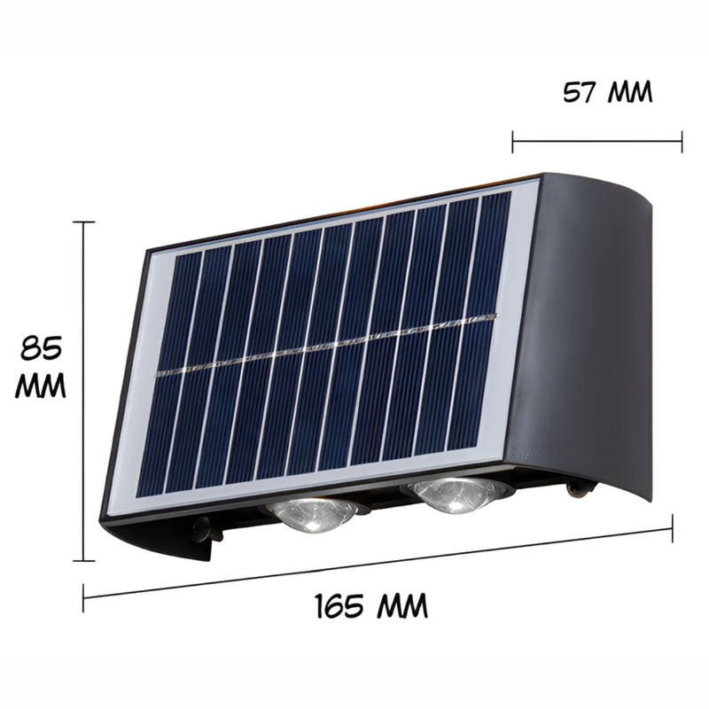 Lámpara Solar De Pared Con 4 LED. Luz Cálida Decorativa Para Exterior. Foco con panel solar.