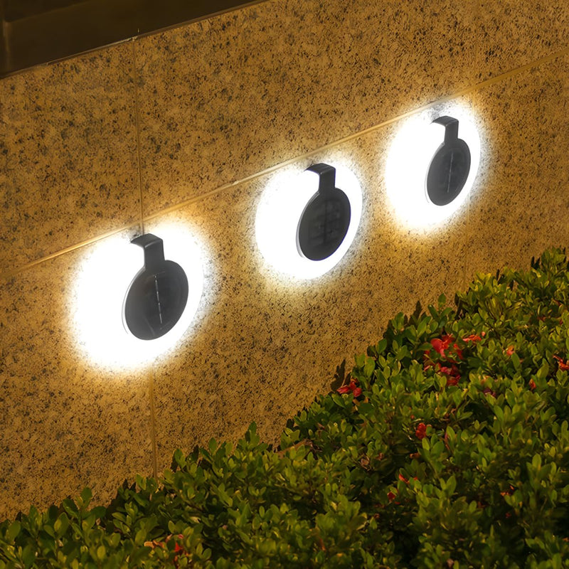 Lampara Solar LED Circular para jardín o exteriores. Luz blanca. Foco con panel solar para piso o caminos.