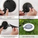 Lampara Solar LED Circular para jardín o exteriores. Luz cálida. Foco con panel solar para piso o caminos.