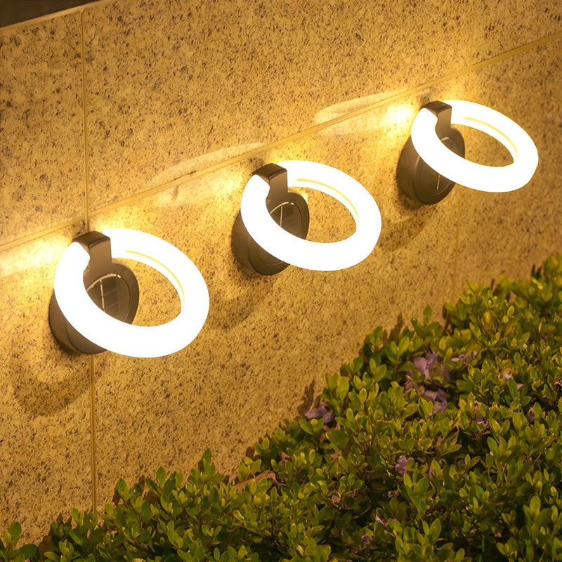Lampara Solar LED Circular para jardín o exteriores. Luz cálida. Foco con panel solar para piso o caminos.