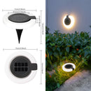 Lampara Solar LED Circular para jardín o exteriores. Luz cálida. Foco con panel solar para piso o caminos.