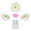 Luz Adhesiva Con Control Remoto (Set de 3 piezas). Iluminación Blanca COB Regulable con Temporizador.
