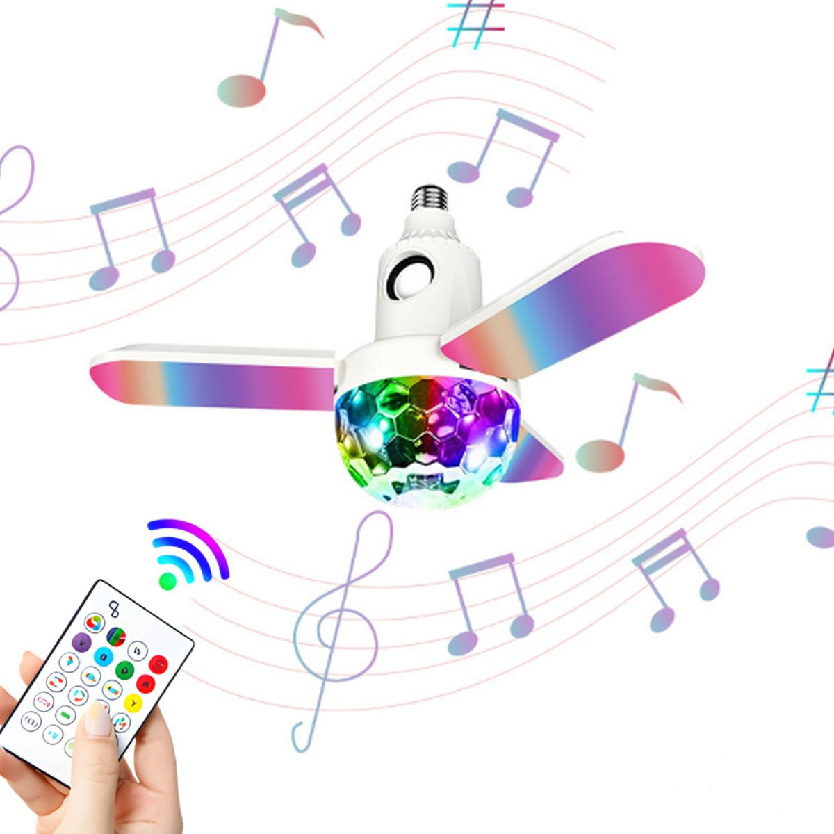 Foco Bombillo LED con Bocina Integrada Bluetooth. Lámpara RGB de Colores con control remoto y parlante. Juego de luce tipo disco