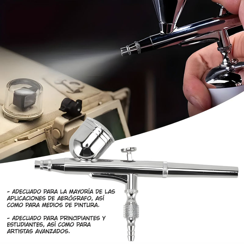 Aerógrafo Profesional Cromado Con 3 Boquillas 0.2, 0.3 Y 0.5mm Y Vasos Intercambiables Para pintura