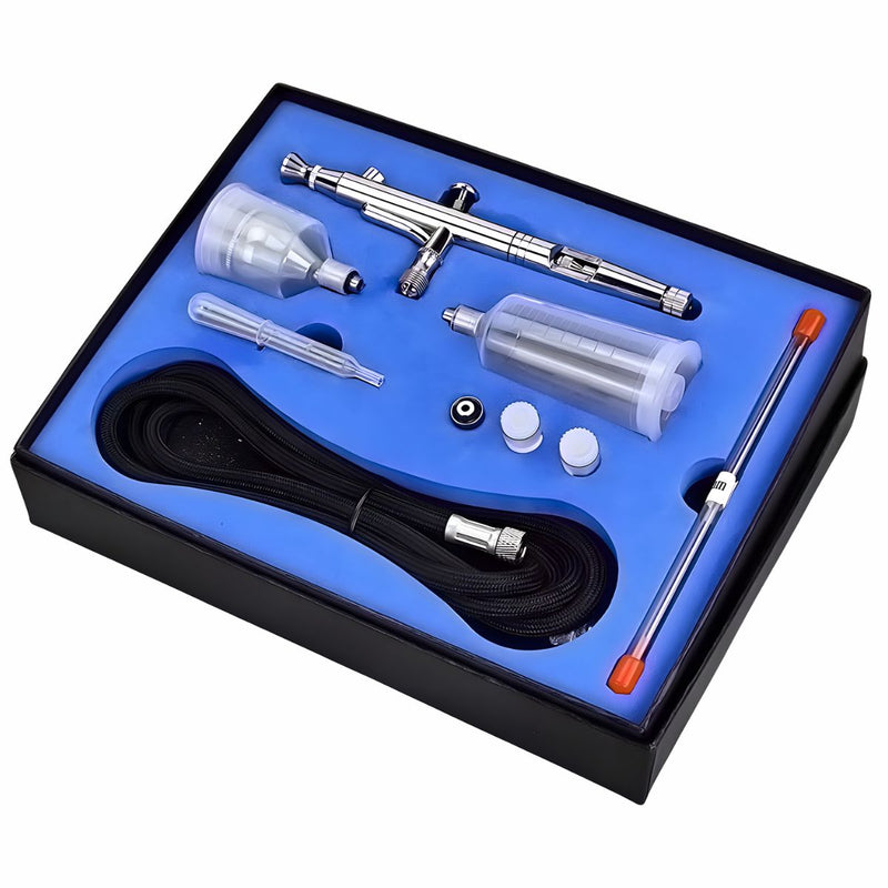 Aerógrafo Profesional Cromado Con 3 Boquillas 0.2, 0.3 Y 0.5mm Y Vasos Intercambiables Para pintura