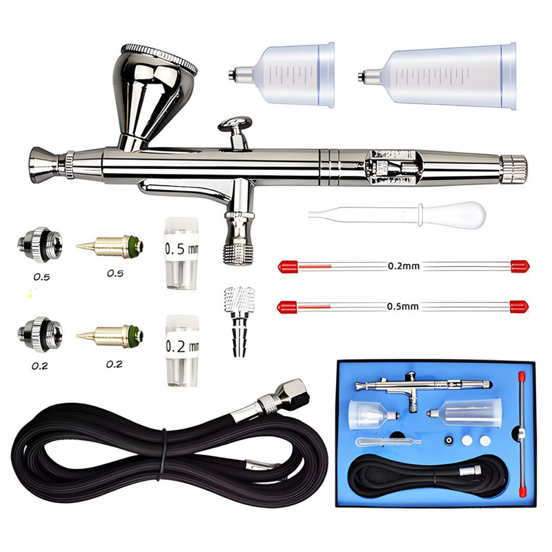 Aerógrafo Profesional Cromado Con 3 Boquillas 0.2, 0.3 Y 0.5mm Y Vasos Intercambiables Para pintura