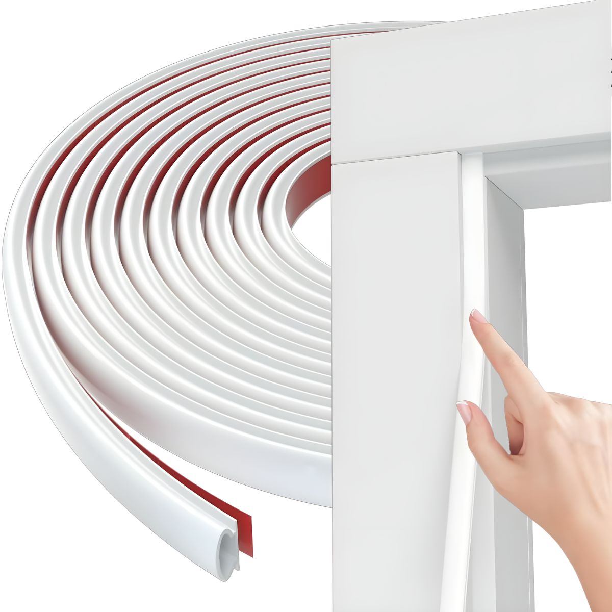 Goma Guardapolvos. Color blanco. Burlete Autoadhesivo Para Puertas, Antipolvo Aislamiento Acústico 9x6mm. (rollos de 6 mts)