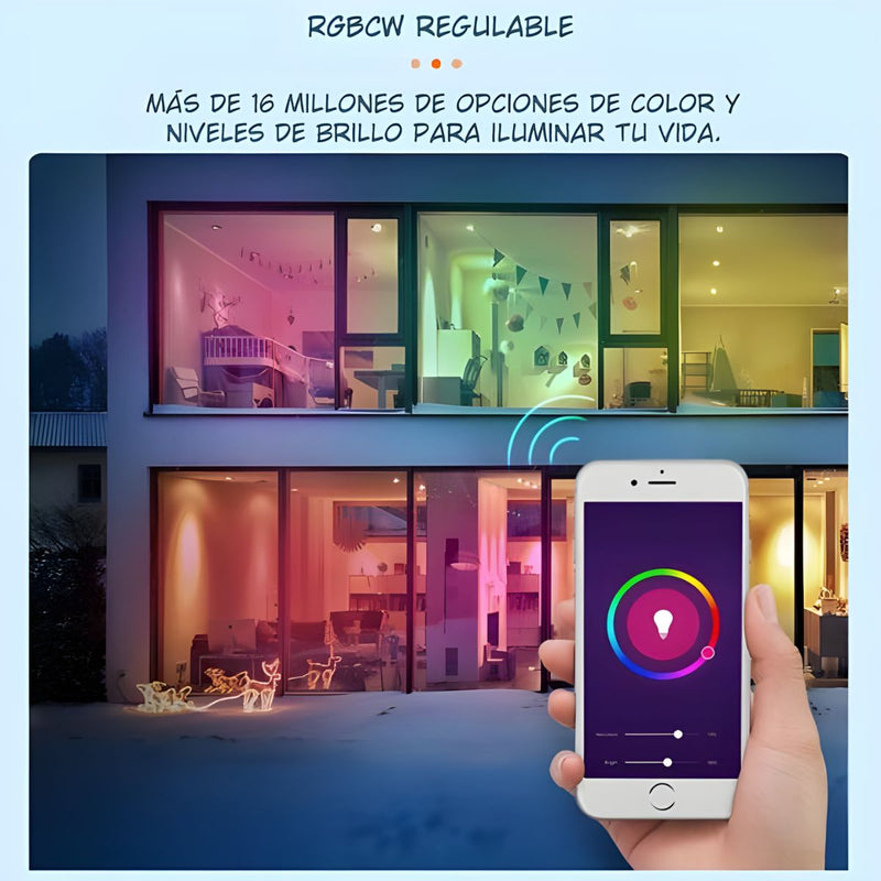 Foco Bombillo LED Inteligente RGB 15W Wifi y Bluetooth. Luz Multicolor Regulable con Control Remoto y App .