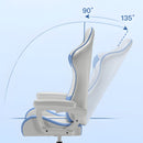 Silla Gamer Ergonómica Azul y Blanca. Silla de Oficina Reclinable con Reposapiés Extensible.