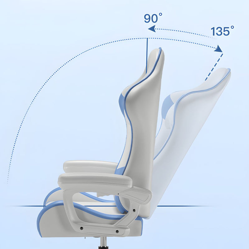 Silla Gamer Ergonómica Azul y Blanca. Silla de Oficina Reclinable con Reposapiés Extensible.