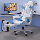 Silla Gamer Ergonómica Azul y Blanca. Silla de Oficina Reclinable con Reposapiés Extensible.