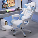 Silla Gamer Ergonómica Azul y Blanca. Silla de Oficina Reclinable con Reposapiés Extensible.