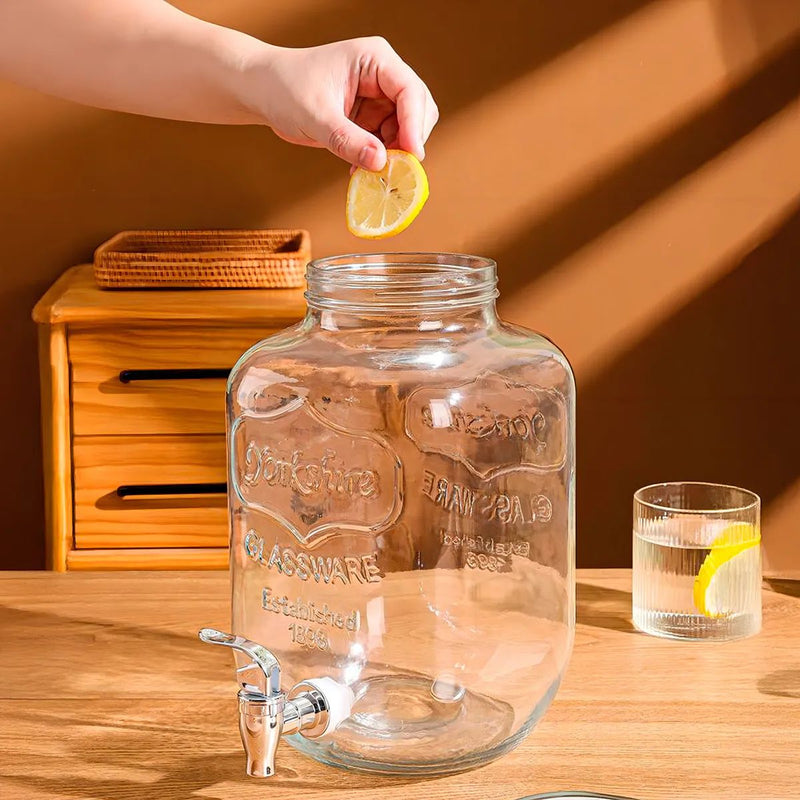 Dispensador de Bebidas de Vidrio 4L con Grifo Metálico Antigoteo. Incluye soporte de hierro. Ideal para Jugos.