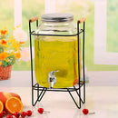 Dispensador de Bebidas de Vidrio 4L con Grifo Metálico Antigoteo. Incluye soporte de hierro. Ideal para Jugos.
