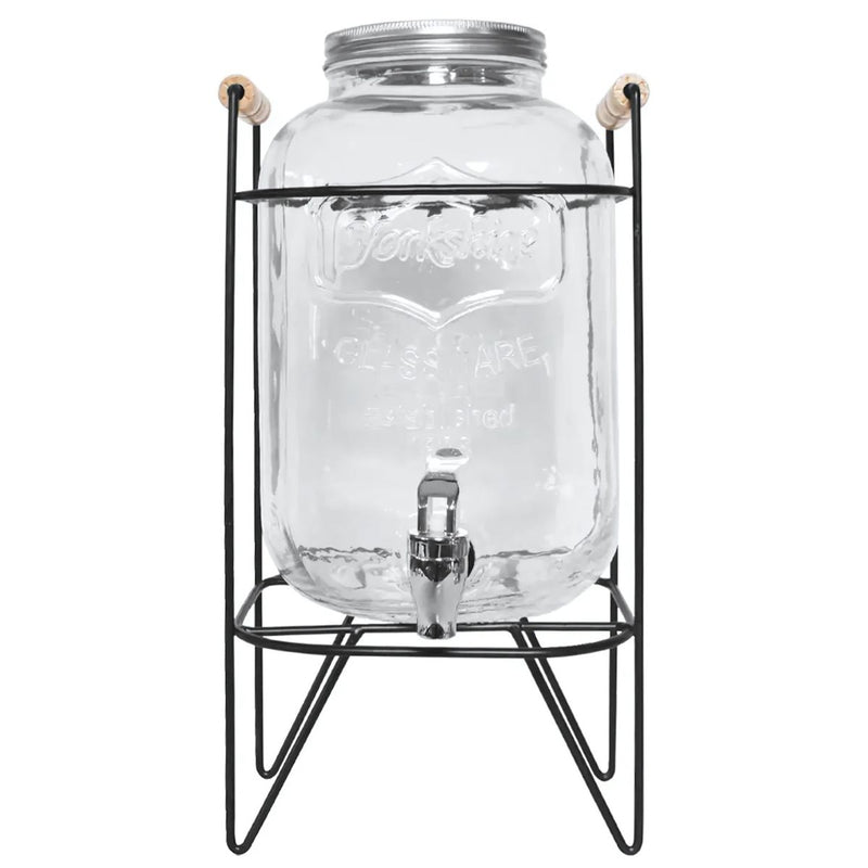 Dispensador de Bebidas de Vidrio 4L con Grifo Metálico Antigoteo. Incluye soporte de hierro. Ideal para Jugos.