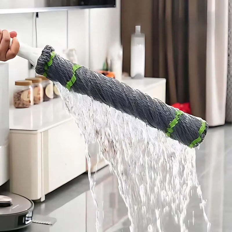 Trapeador Giratorio de Microfibra. Mopa Absorbente con Sistema de Autoescurrido Manual. Lampazo con Palo de Acero Inoxidable.