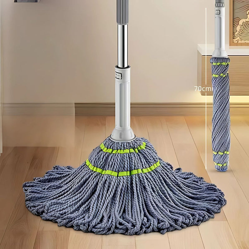 Trapeador Giratorio de Microfibra. Mopa Absorbente con Sistema de Autoescurrido Manual. Lampazo con Palo de Acero Inoxidable.