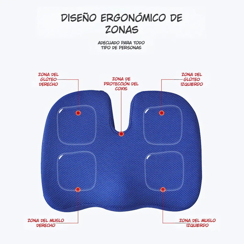 Cojín ortopédico ergonómico para silla. Almohada de asiento para aliviar presión en coxis, glúteos y zona lumbar. Almohadilla. 45x35x7cm