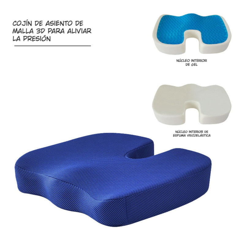 Cojín ortopédico ergonómico para silla. Almohada de asiento para aliviar presión en coxis, glúteos y zona lumbar. Almohadilla. 45x35x7cm