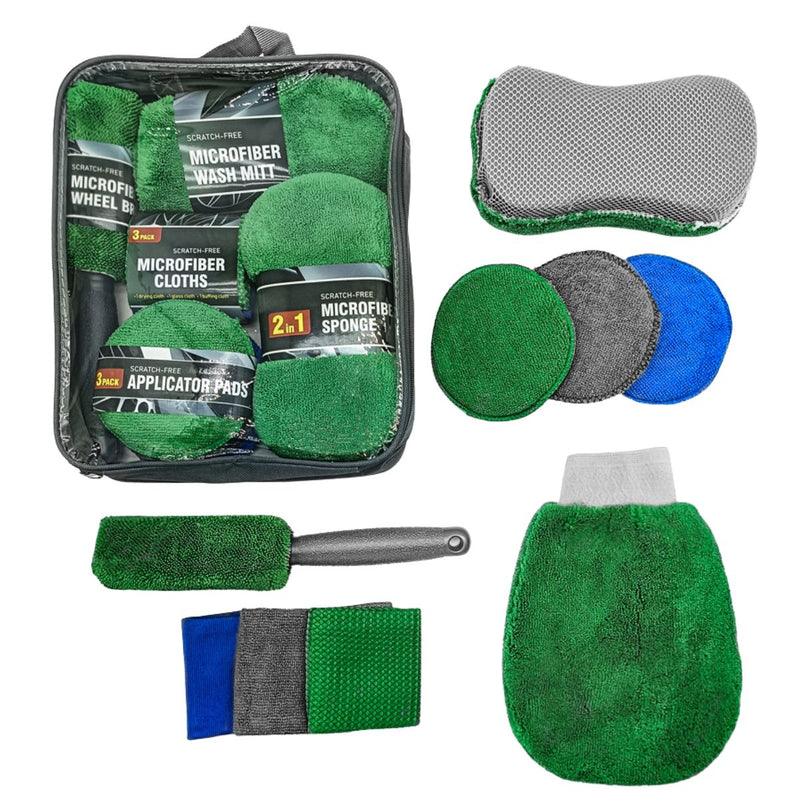 Esponjas Para Lavar Auto. Kit De Limpieza Automotriz 9 Piezas. Set Para Detailing De Carros. Color verde.