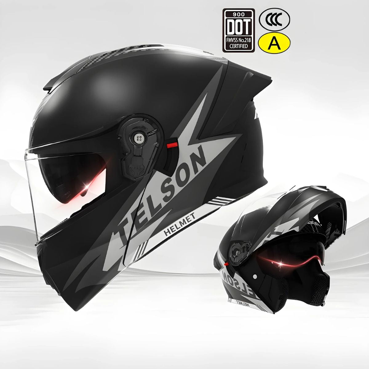 Casco Modular para motocicletas. Color negro con Visor Transparente, Certificación DOT/3C.
