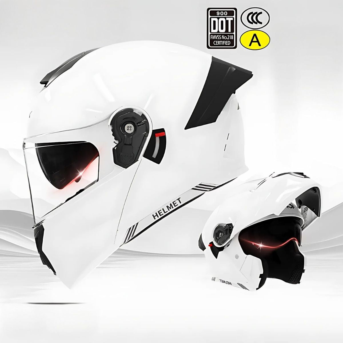 Casco Modular para Motocicletas. Color blanco con Visor Transparente, Certificación DOT/3C.