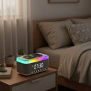 Reloj Despertador Digital con bocina Bluetooth. Cargador Inalámbrico para Celulares. Radio FM y Temporizador. Lampara de noche
