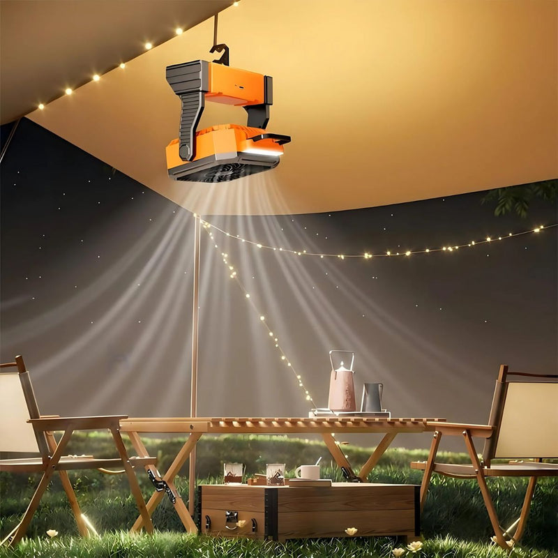 Ventilador abanico Portátil Recargable. Abanico para Camping y Exteriores. Luz LED de Emergencia. Power Bank Integrado. 5400mAh (4-9h)