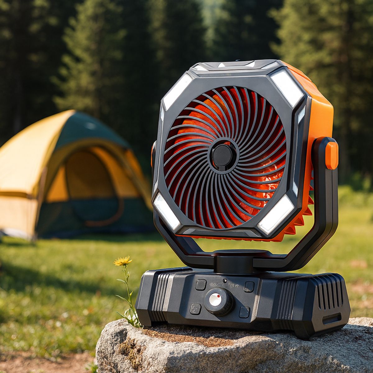 Abanico Ventilador Portátil Recargable con Oscilación. Abanico para Camping y Exteriores. Luz LED, Humidificación y Power Bank. 10000mAh [7-16h]
