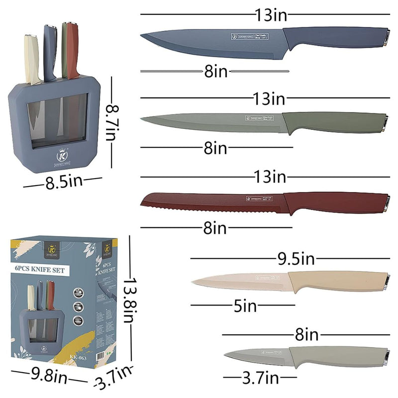 Cuchillos de Cocina. Juego de 6 Piezas. Acero Inoxidable Afilado y Ergonómico. Set Profesional con Base Organizadora.