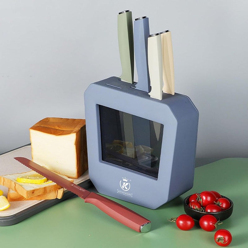 Cuchillos de Cocina. Juego de 6 Piezas. Acero Inoxidable Afilado y Ergonómico. Set Profesional con Base Organizadora.