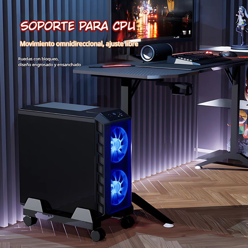 Base de CPU gamer Soporte Ajustable Ruedas 360°. Base Móvil con Bloqueo. Capacidad hasta 20kg.