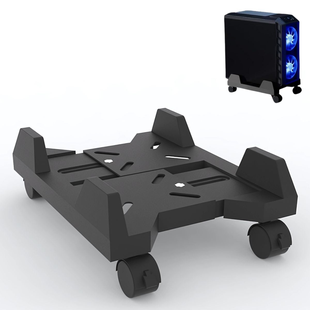 Base de CPU gamer Soporte Ajustable Ruedas 360°. Base Móvil con Bloqueo. Capacidad hasta 20kg.