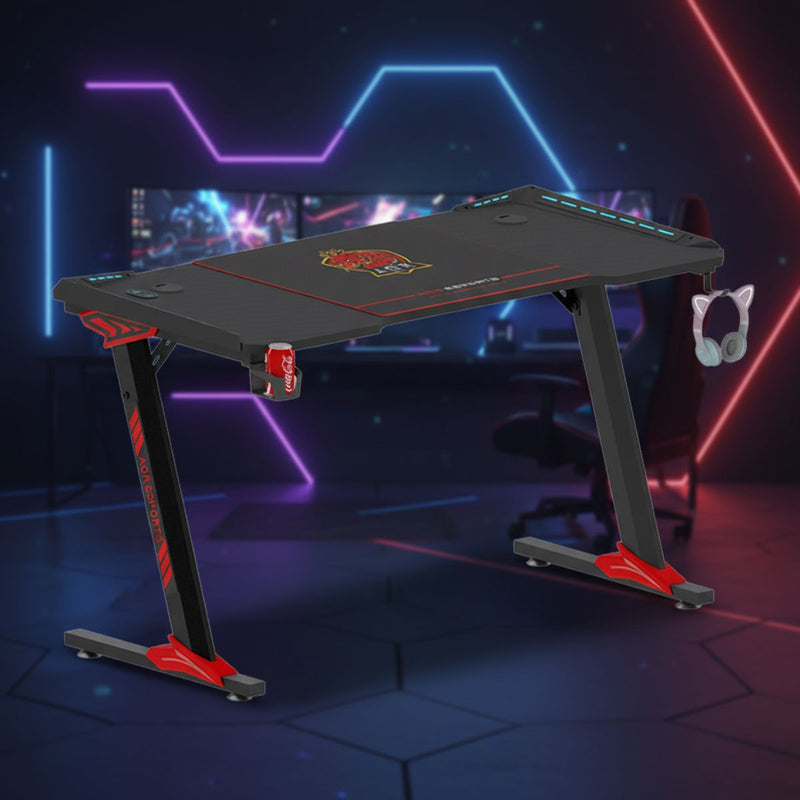 Mesa Escritorio Gamer con Luces RGB. Mesa para Computadora 120x60cm. Diseño Ergonómico y Estable. Accesorios Integrados.
