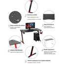 Mesa Escritorio Gamer con Luces RGB. Mesa para Computadora 120x60cm. Diseño Ergonómico y Estable. Accesorios Integrados.