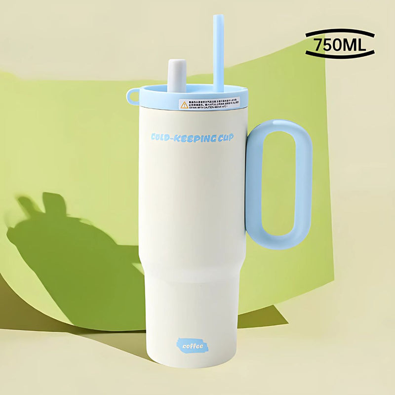 Botella De Agua Termo De 750ml con carrizo. Vaso Térmico De Acero Inoxidable con popote.  Acero 316