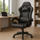 Silla Gamer Ergonómica Negra. Silla de Oficina y Escritorio con soporte lumbar. Respaldar reclinable ajustable.