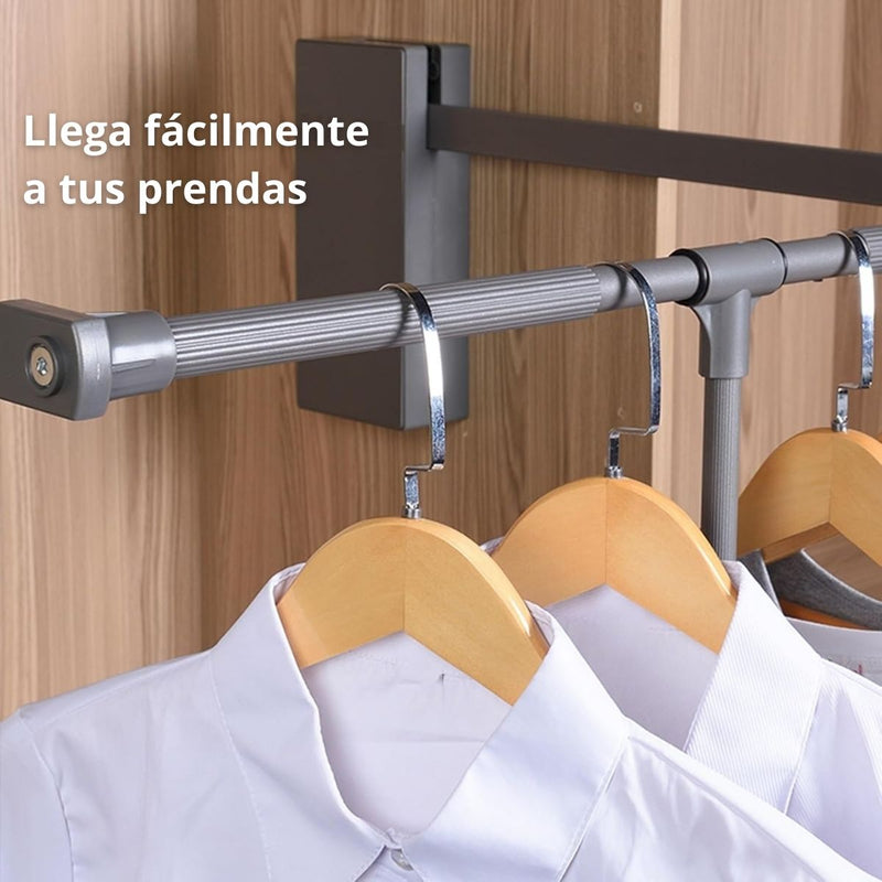 Closet tubo Con Sistema De Elevación Ajustable 70-93cm (27.5”-36”). Color Negro Barra De Ropa Abatible con doble buffer