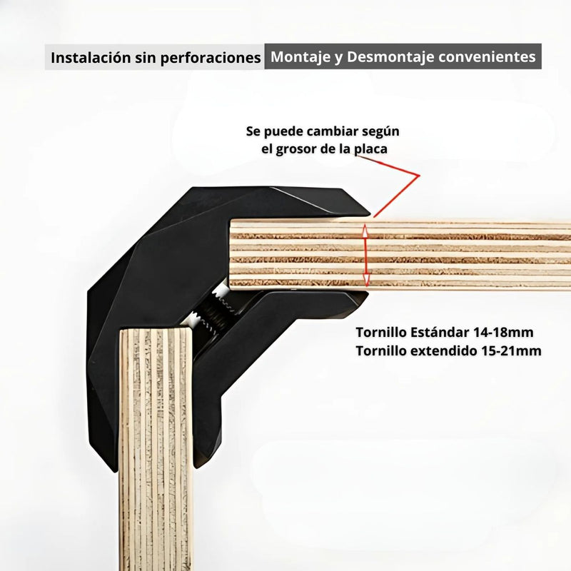 Abrazadera Conector Esquinero De Ensamblaje Para Muebles De Madera Sin Perforación. Para 14 a 21 mm de grosor Color blanco. (4 Unds)