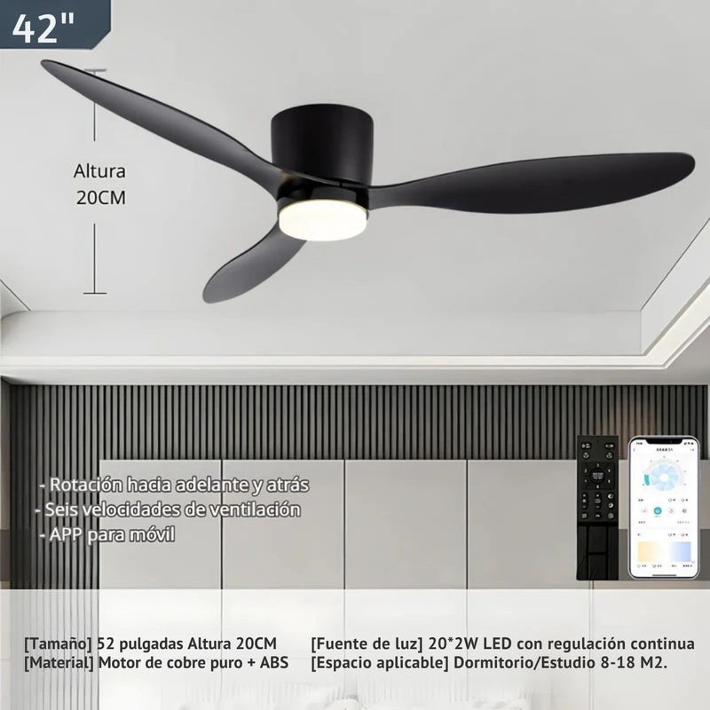 Abanico De Techo Con Lámpara. 3 Tonos De Luz. 42" Ventilador Con Control Remoto. Fan 110V Color Negro.