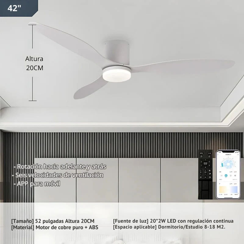 Abanico De Techo Con Lámpara. 3 Tonos De Luz. 42" Ventilador Con Control Remoto. Fan 110V Color Blanco.