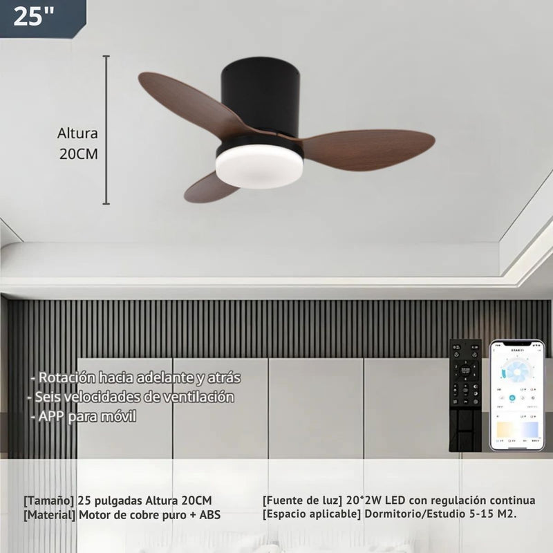 Abanico De Techo Con Lámpara. 3 Tonos De Luz. 25" Ventilador Con Control Remoto. Fan 110V Color Chocolate.