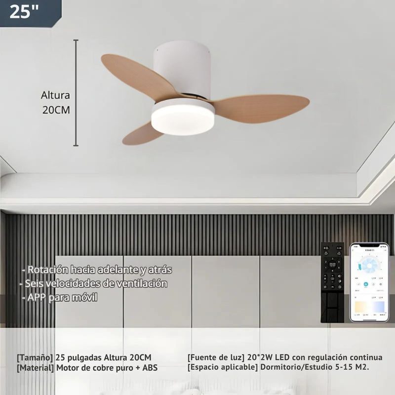 Abanico De Techo Con Lámpara. 3 Tonos De Luz. 25" Ventilador Con Control Remoto. Fan 110V Color Madera claro