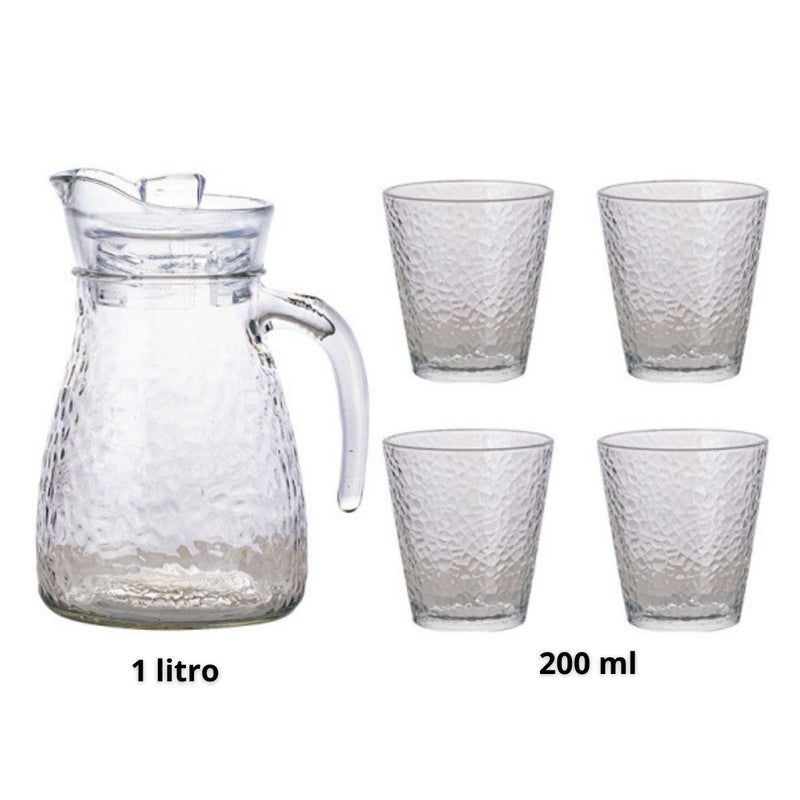 Jarra De Vidrio 1L Y Vasos 200 ml (4 Unds)