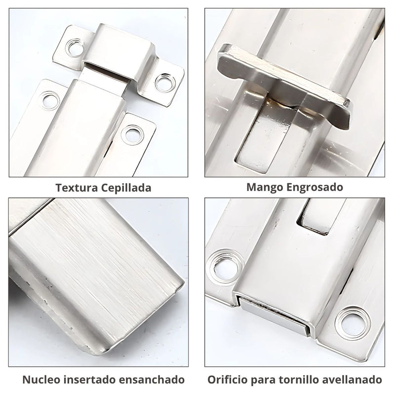 Picaporte De 4” De Acero Inoxidable. Pasador Con Botón Y Tornillos incluidos. Cerrojo. Pestillo.