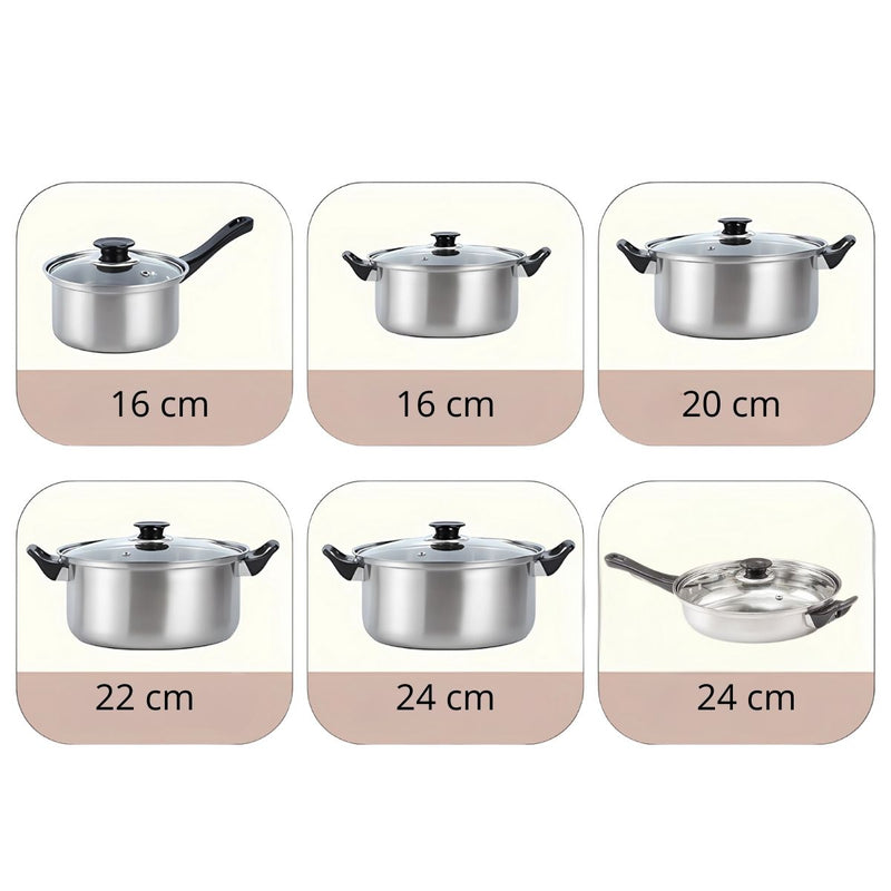 Ollas y Sartén De acero inoxidable. Set Juego de 12 piezas. 100% libre de teflón.